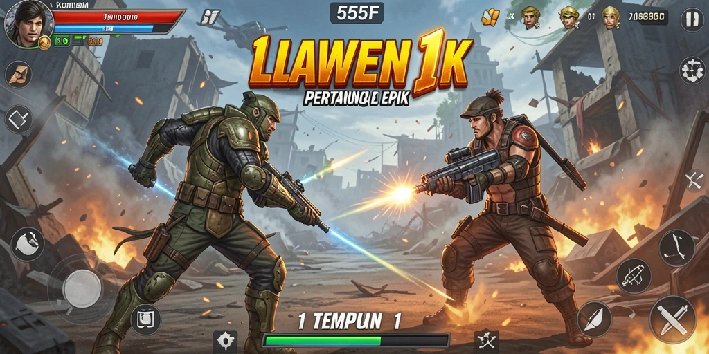 Tampilan antarmuka tempur 1 lawan 1 yang dinamis dan menarik.