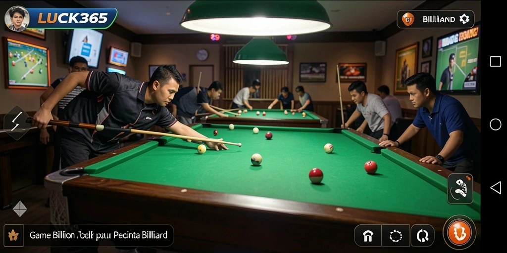 Antarmuka LUCK365 dengan meja billiard yang elegan dan modern.