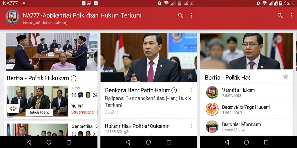 Tampilan antarmuka aplikasi NA777 untuk berita politik dan hukum.